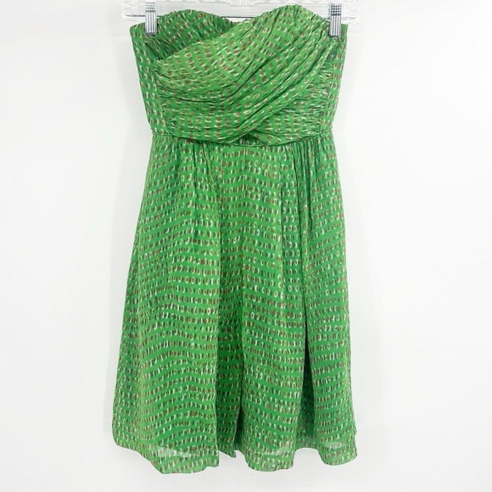 Madewell Broadway & Broome Strapless Dress Kelly Green Geometric Pattern Size 0